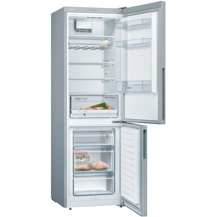 Bosch KGV36VLEAS Serie 4 Kombinált hűtőszekrény, 308L, M:186cm, LowFrost, VitaFresh fiók, E energiaosztály, inox