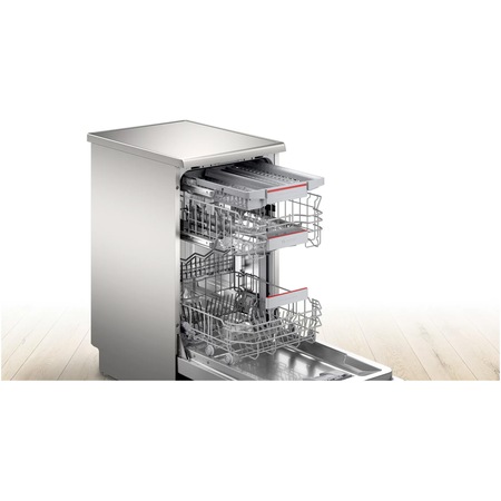 Masina de spalat vase Bosch SPS4EMI28E, 10 seturi, 6 programe, Clasa D, Home Connect, EfficientDry, Sertar Vario, Sistem Rackmatic triplu, Silence Plus, 45 cm, Inox antiamprenta