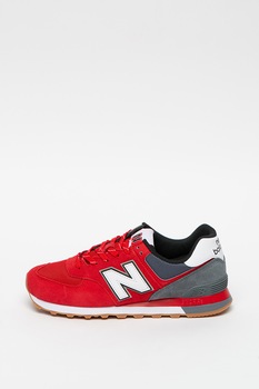 New Balance, Pantofi sport colorblock si garnituri de piele intoarsa 574, Rosu/Gri/Alb, 7.5 New Balance, Pantofi sport colorblock si garnituri de piele intoarsa 574, Rosu/Gri/Alb, 7.5