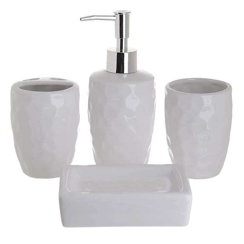Set 4 piese, pentru baie, din ceramica, culoara alba, 21Χ25Χ8 cm