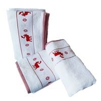 Set 3 prosoape de baie,100% bumbac, alb/rosu,cu reni,70x140 cm