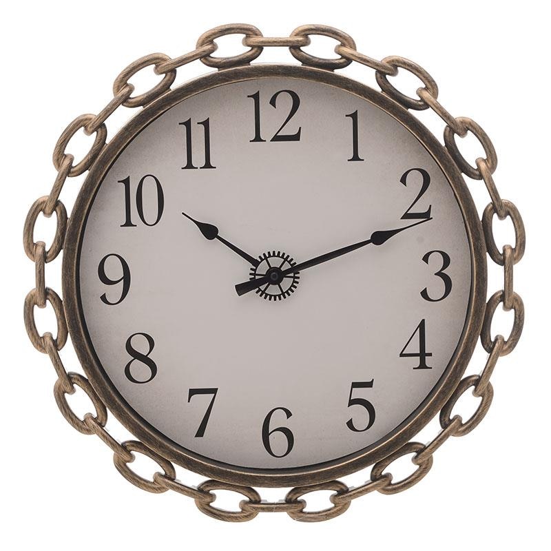 Ceas perete, rama model lant de plastic, culoarea auriu antichizat, diametru 46 cm