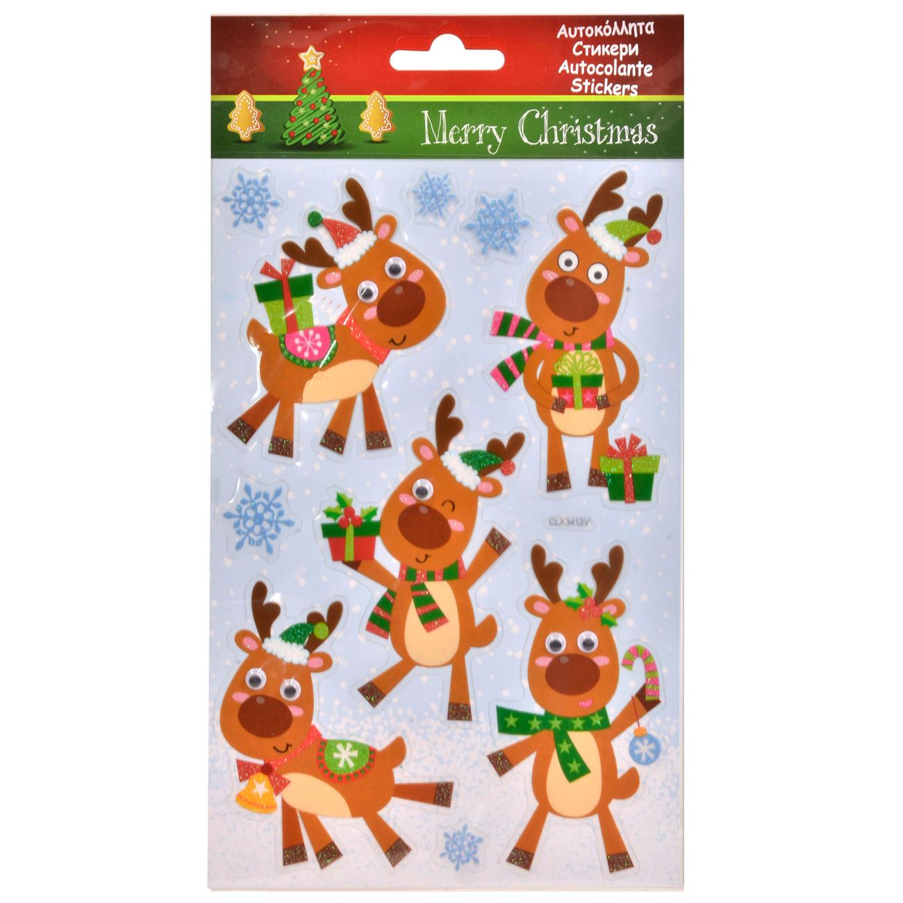 Set autocolante decorative, Zola, pentru Craciun, ren si fulgi de nea, 10 bucati