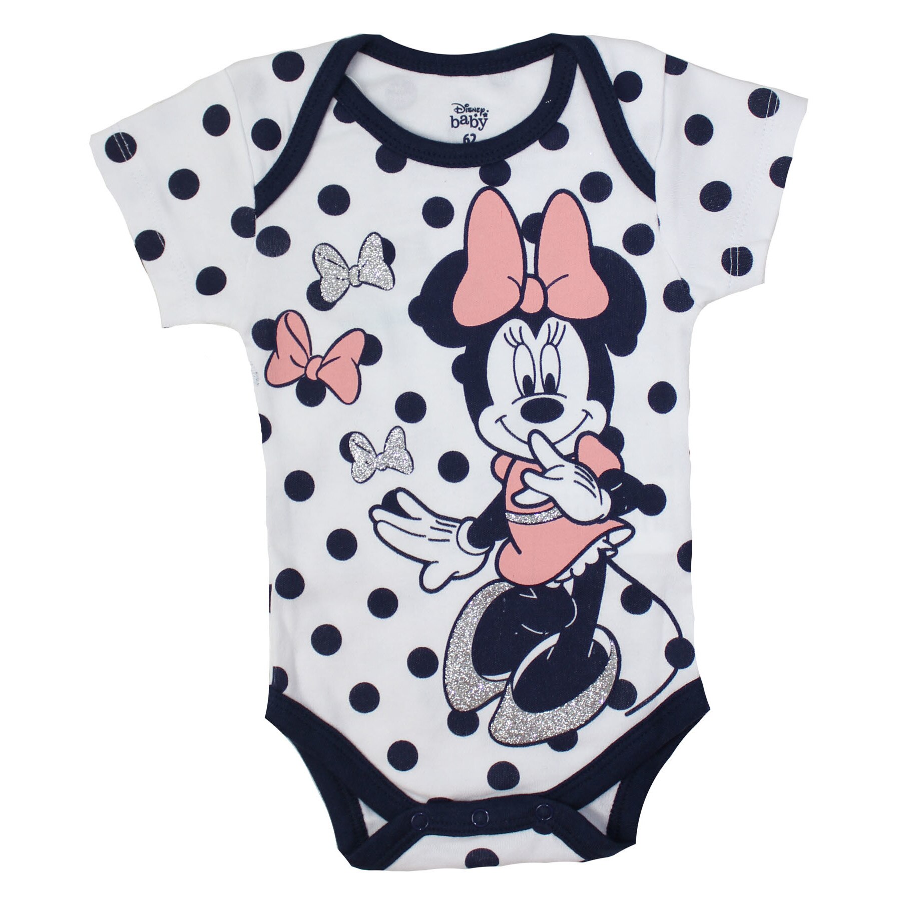 Body maneca scurta, Minnie, alb cu buline bluemarin