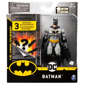 Figurina Batman, The caped crusader, cu accesorii si costum gri, 10 cm Figurina Batman, The caped crusader, cu accesorii si costum gri, 10 cm