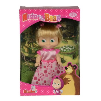 Papusa Masha and the Bear - Masha in rochita roz cu buline, 12 cm Papusa Masha and the Bear - Masha in rochita roz cu buline, 12 cm