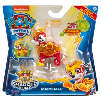 Figurina Paw Patrol Mighty Pups - Charged Up, Marshall, cu lumini Figurina Paw Patrol Mighty Pups - Charged Up, Marshall, cu lumini