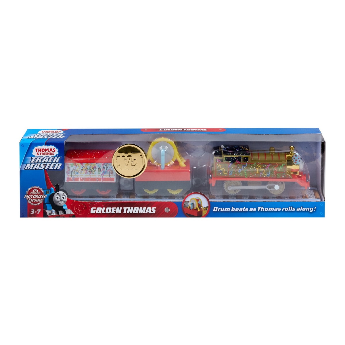 Locomotiva motorizata Thomas & Friends - Trackmaster, Golden Thomas cu 2 vagoane