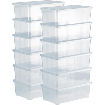 Set 10 buc, Cutie depozitare pantofi cu capac, 5 litri, FOXBOX, transparent, clips inchidere Set 10 buc, Cutie depozitare pantofi cu capac, 5 litri, FOXBOX, transparent, clips inchidere