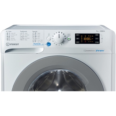 Masina de spalat rufe Indesit BWA 71283X W EU, 1200 RPM, 7 kg, Clasa D, Motor Inverter, Pornire programata, Alb