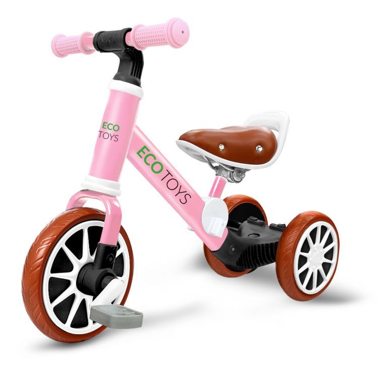 Bicicleta de echilibru 3in1 cu pedale si roti laterale culoare rose ECOTOYS