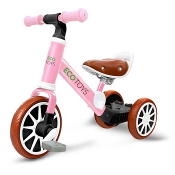Bicicleta de echilibru 3in1 cu pedale si roti laterale culoare rose ECOTOYS Bicicleta de echilibru 3in1 cu pedale si roti laterale culoare rose ECOTOYS