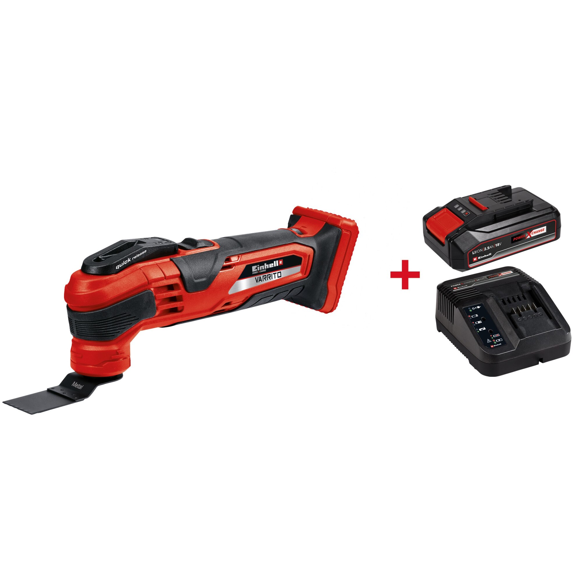 Unealta multifunctionala Einhell Power X-Change TE-MG 18 Li - Kit, 18 V, control electronic al vitezei + accesorii + incarcator rapid si acumulator de 2.5 Ah