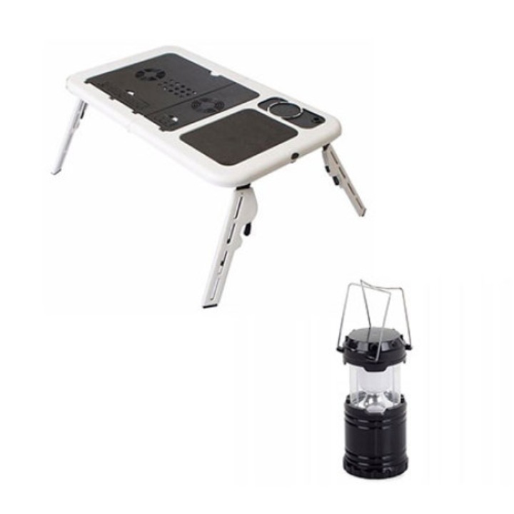 Pachet Masa Laptop GAIA, Multifunctionala, E-Table Cu suport Usb + felinar Camping, GAIA