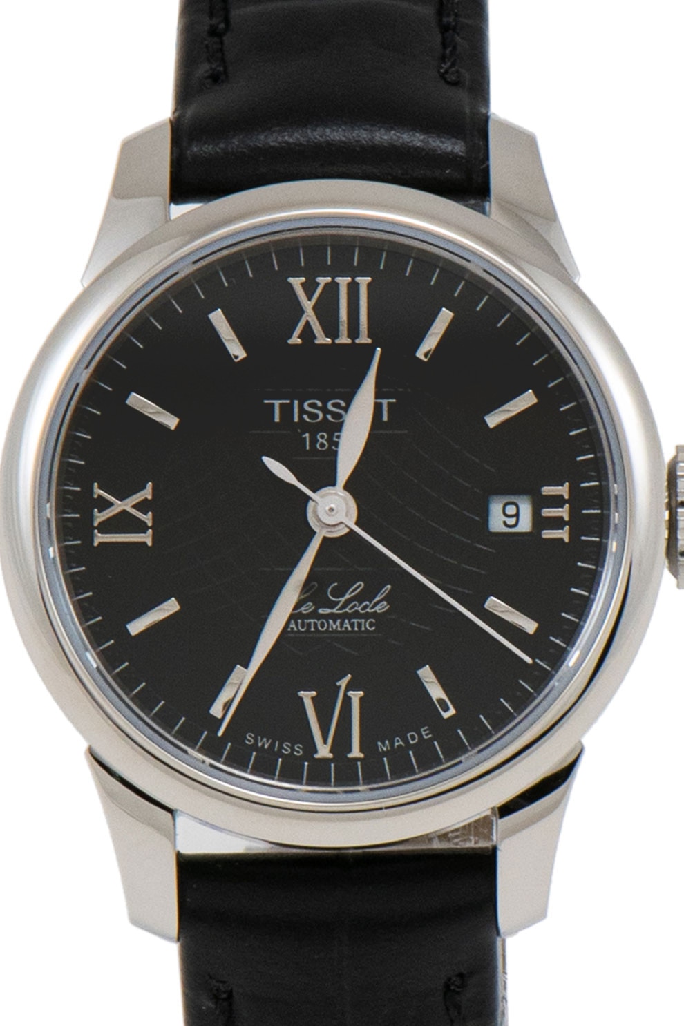 Tissot Ceas rotund automatic cu o curea din piele Negru Argintiu