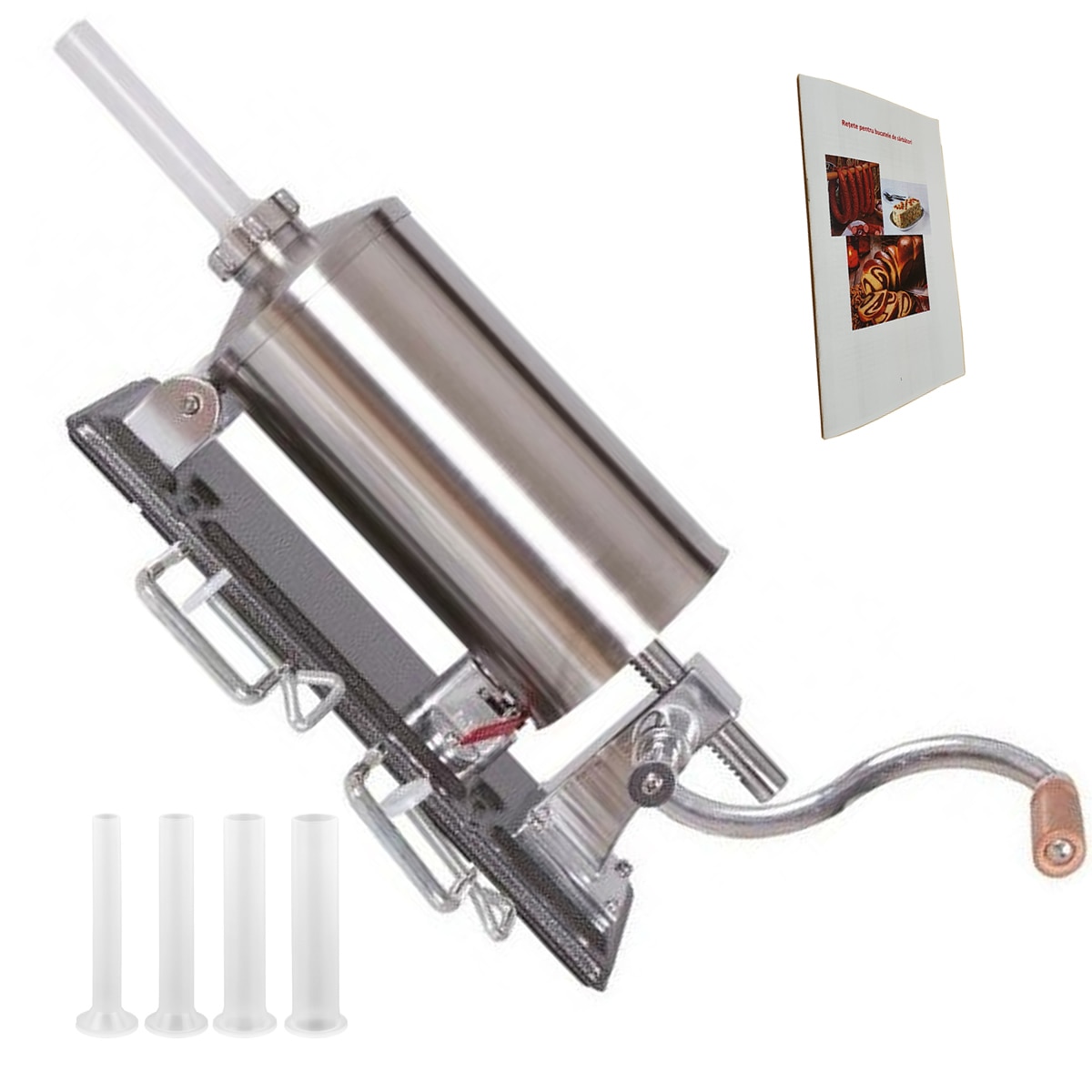 Aparat de Umplut Carnati, Orizontal, Capacitate 4Kg, Inox, 5 Palnii de Umplere