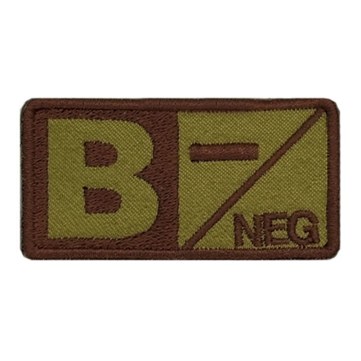 Emblema brodata, grupa sanguina, B negativ, maro, 3,5X7, cu arici