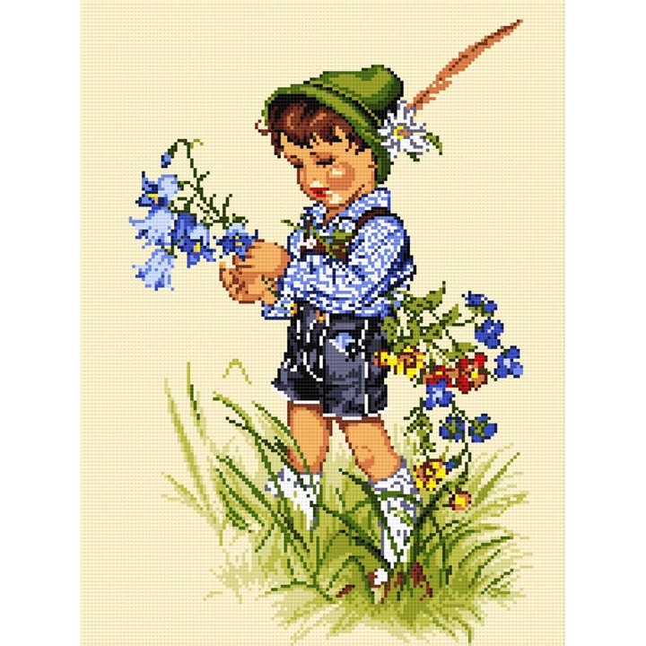 Goblen Bucuria copilariei , Hudemas , kit goblen imprimat pe panza , cu fire mouline