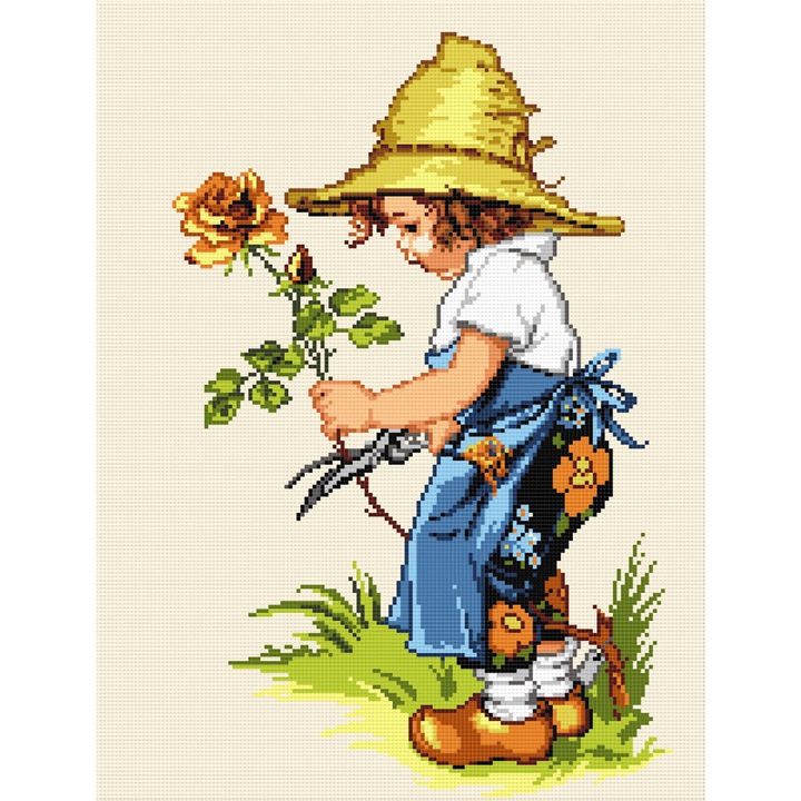 Goblen Trandafirul copilariei , Hudemas , kit goblen imprimat pe panza , cu fire mouline