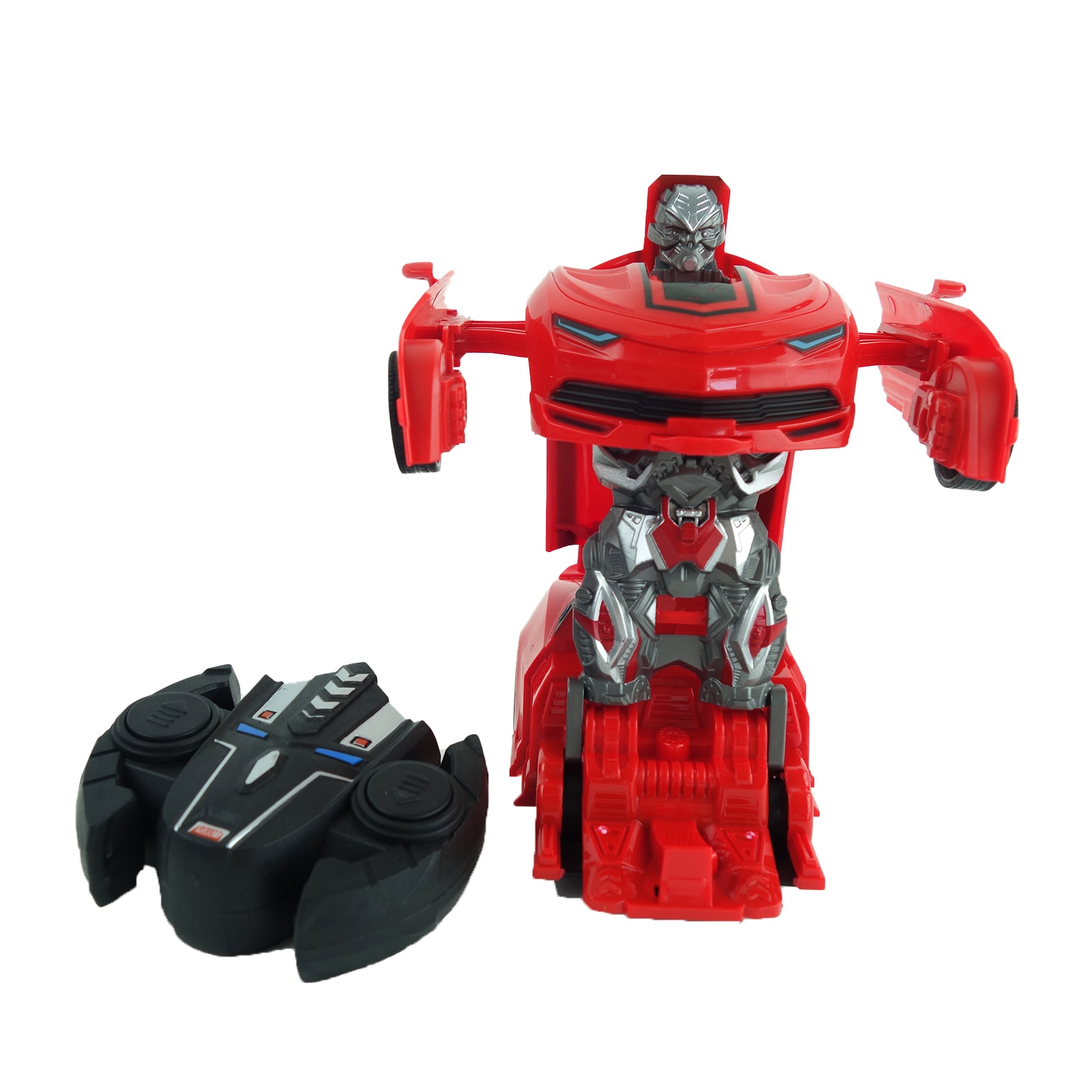 Robot Transformers cu telecomanda, deformare robot-masinuta, 17 cm, rosu/negru
