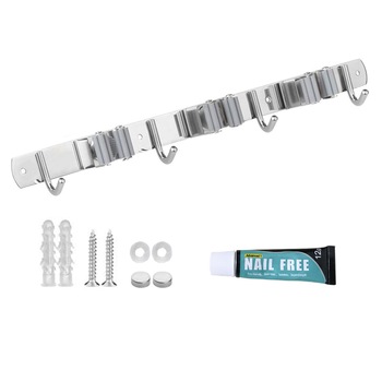 Suport pentru mop / matura / ustensile de curatat SlowTon, Din otel inoxidabil, Argintiu, 38,4 x 3 cm Suport pentru mop / matura / ustensile de curatat SlowTon, Din otel inoxidabil, Argintiu, 38,4 x 3 cm