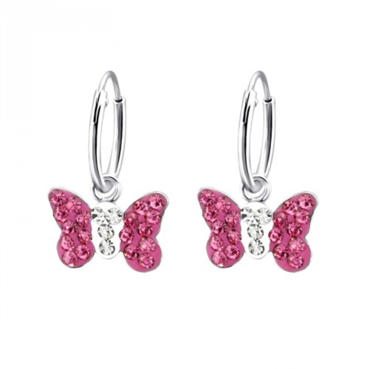 Обеци от сребро проба 925 за деца, модел P-Dark пеперуда, многоцветен цвят, включена кутия за бижута