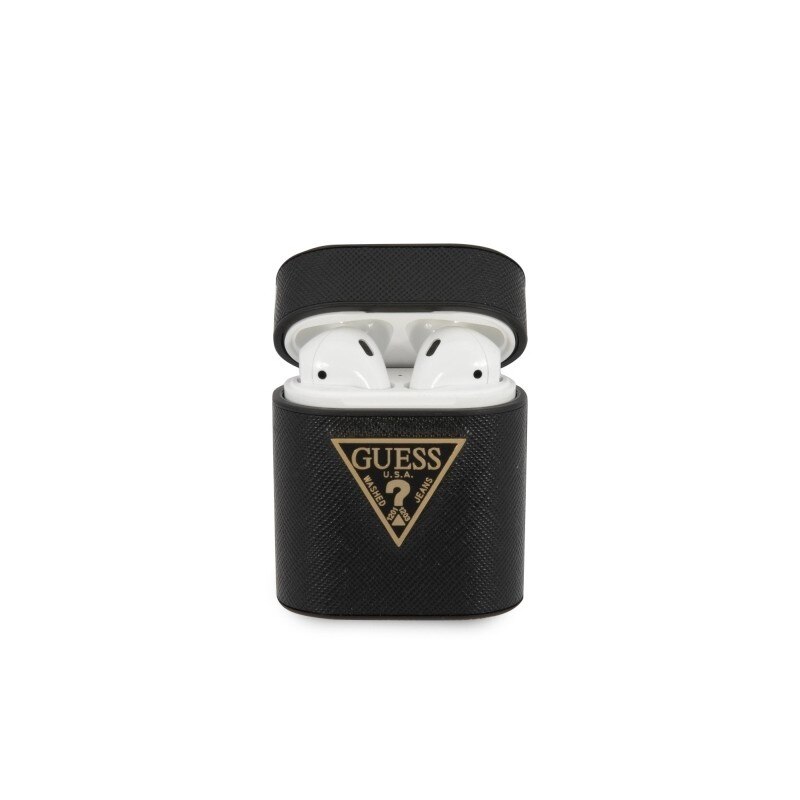 Husa Protectie Casti Guess Saffiano pentru Apple AirPods Gen 1 / Apple AirPods Gen 2, Neagra GUACA2VSATMLBK