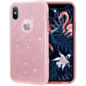Husa iPhone X / iPhone XS ultra slim din silicon, cu 3 straturi protective, Fashion, cu sclipici Glitter, Roz Husa iPhone X / iPhone XS ultra slim din silicon, cu 3 straturi protective, Fashion, cu sclipici Glitter, Roz
