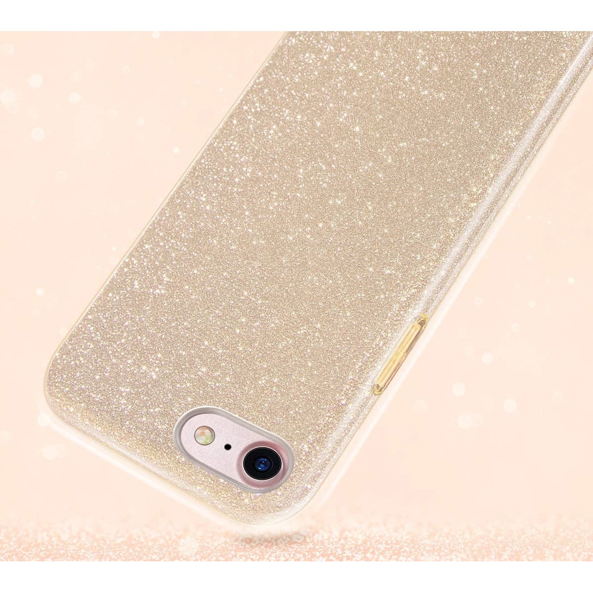 Husa protectie compatibila cu iPhone 7 / iPhone 8 ultra slim din silicon, cu 3 straturi protective, Fashion, cu sclipici Glitter, Auriu
