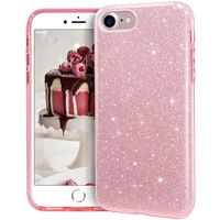 husa compatibila cu iphone 7  iphone 8 ultra slim din silicon cu 3 straturi protective fashion cu sclipici glitter roz imagen 50_0_
0