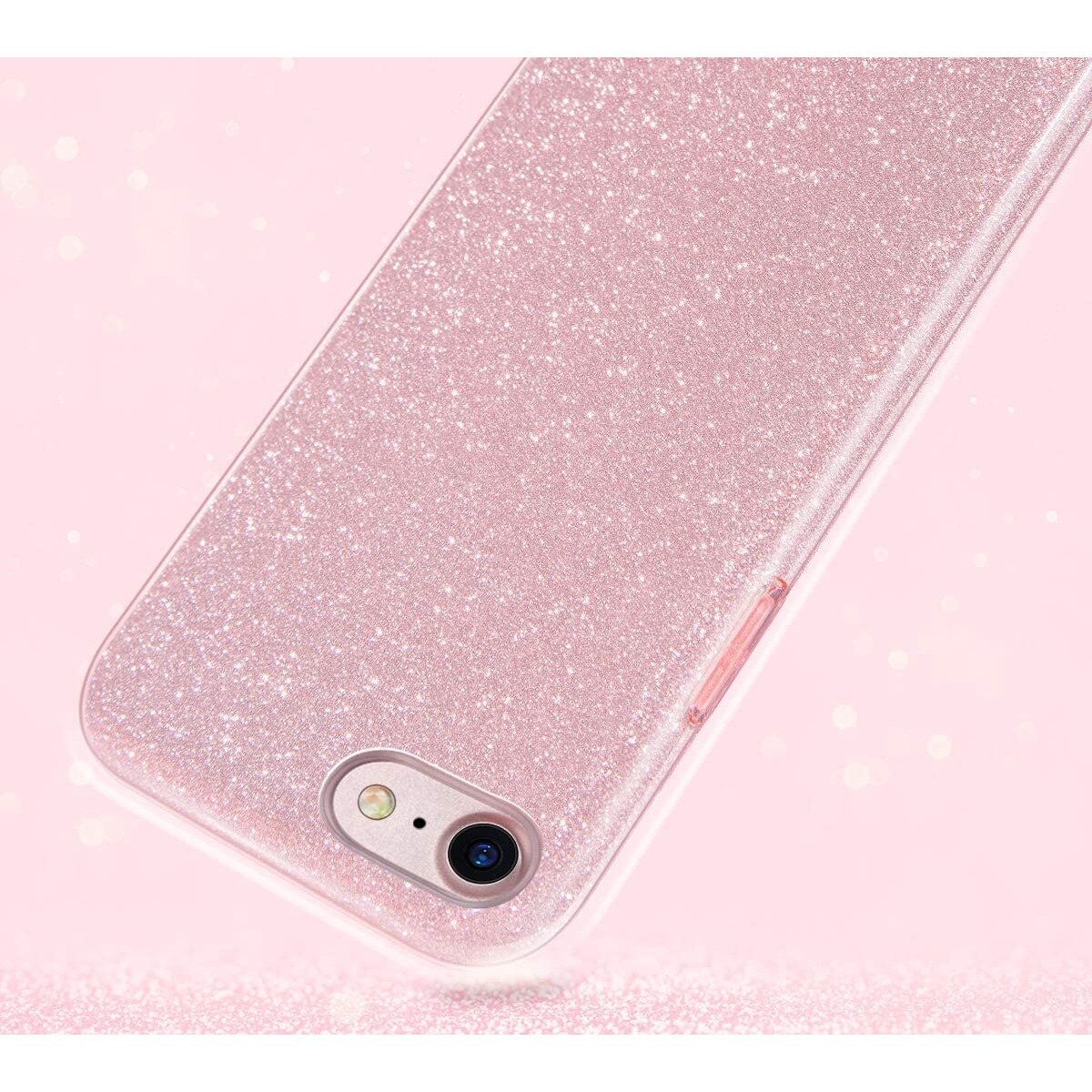 Husa compatibila cu iPhone 7 / iPhone 8 ultra slim din silicon, cu 3 straturi protective, Fashion, cu sclipici Glitter, Roz