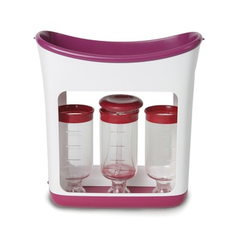 Dispozitiv pentru Umplut Pungi cu Mancare si Piureruri pentru Bebelusi si Copii, Infantino, 10 Pungi Incluse, Alb/Mov Dispozitiv pentru Umplut Pungi cu Mancare si Piureruri pentru Bebelusi si Copii, Infantino, 10 Pungi Incluse, Alb/Mov