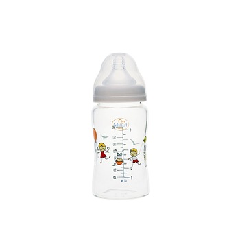 Biberon sticla premium Minut gat larg 180 ml Biberon sticla premium Minut gat larg 180 ml