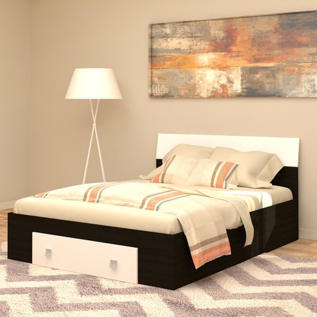 Pat matrimonial LINEA cu sertar, Wenge/Alb Fildes , Dimensiune 200 x 160 cm