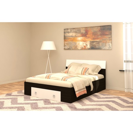 Pat matrimonial LINEA cu sertar, Wenge/Alb Fildes , Dimensiune 200 x 160 cm
