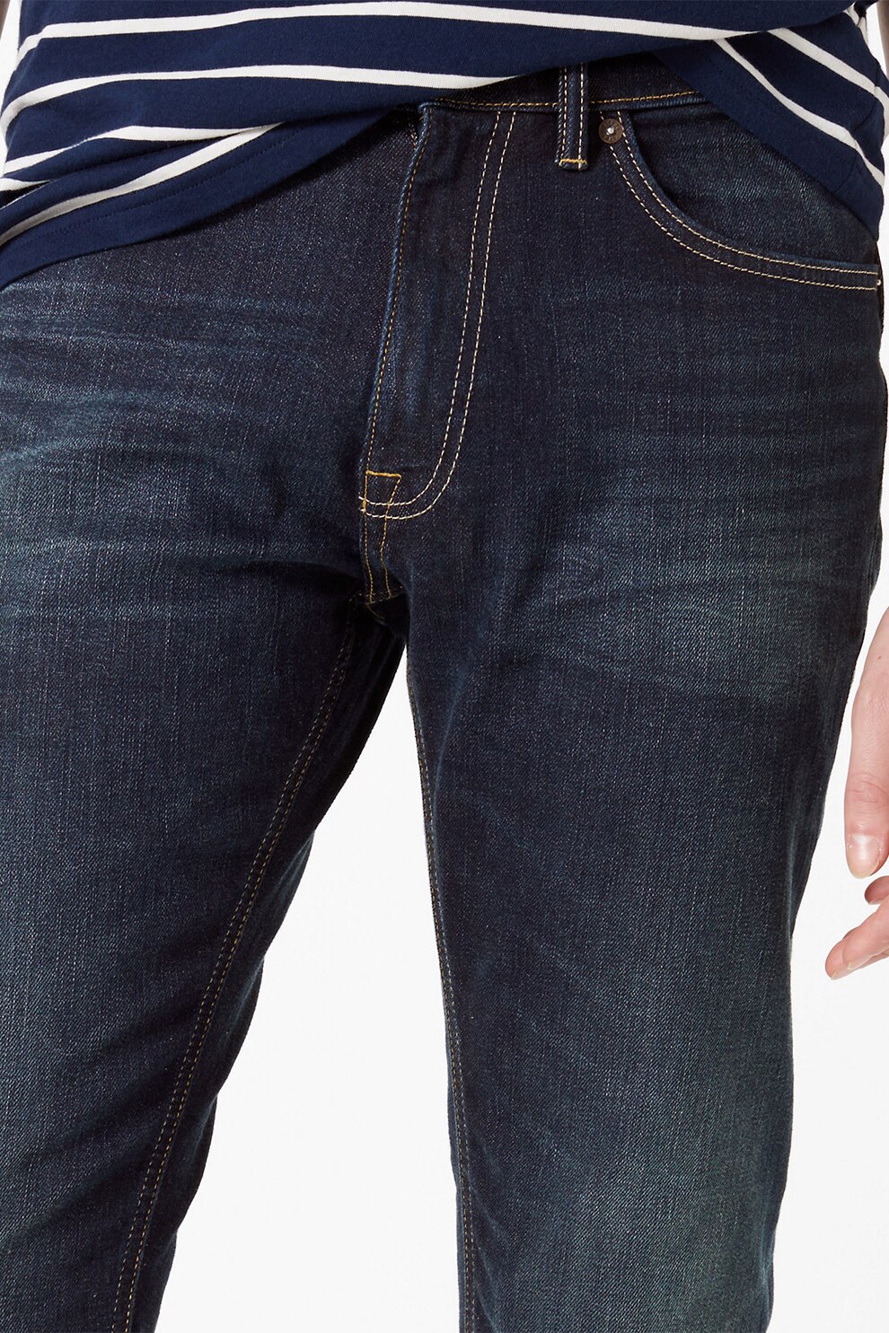 Marks & Spencer, Blugi slim fit cu aspect decolorat, Bleumarin inchis