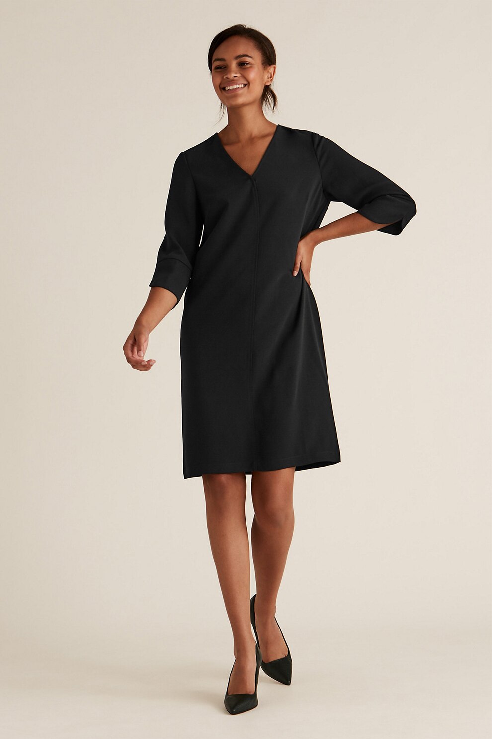 Marks & Spencer, Rochie dreapta cu decolteu in V, Negru