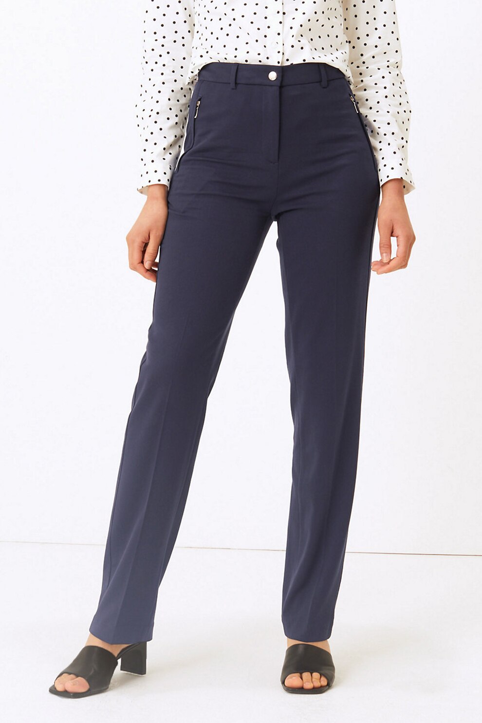 Marks & Spencer, Pantaloni cu croiala dreapta si buzunare cu fermoar, Bleumarin