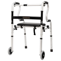 Cadru de mers pliabil, curbat, cu roti si sezut, ajustabil pe inaltime, din aluminiu, CMZ-8207LS