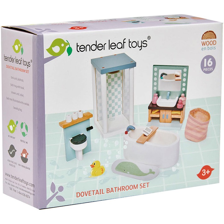 Комплект мебели Tender Leaf Toys - Dovetail, Баня, Дървени, 16 части