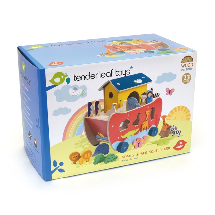 Комплект за сортиране Tender Leaf Toys - Ноевият ковчег, Дървен, 23 части