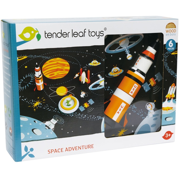 Set de joaca din lemn Tender Leaf Toys - Aventura in spatiu, 6 piese