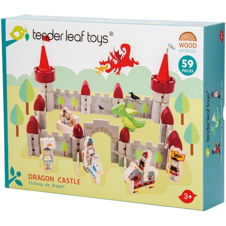 Tender Leaf Toys fa játékkészlet - Sárkányvár, 59 részes