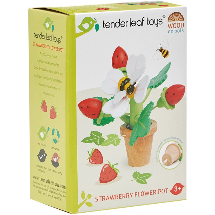 Игрален комплект Tender Leaf Toys - Ягоди в саксия, Дърво, 13 части