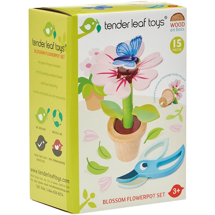 Tender Leaf Toys Fából készült játékkészlet - Cserepes virág, 15 darab