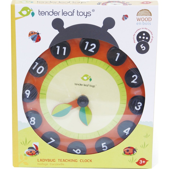 Ceas din lemn Tender Leaf Toys - Buburuza, 12 piese