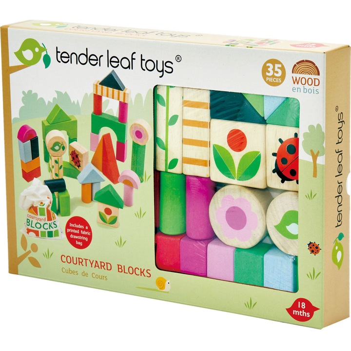Дървени кубчета Tender Leaf Toys - Courtyard blocks, 35 части
