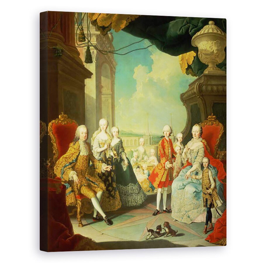 Tablou canvas - Martin II Mytens - Maria Tereza si sotul ei la scara care duce de la Sala Mare a Schloss Schonbrunn in curtea mare, impreuna cu copiii lor, 40 x 50 cm