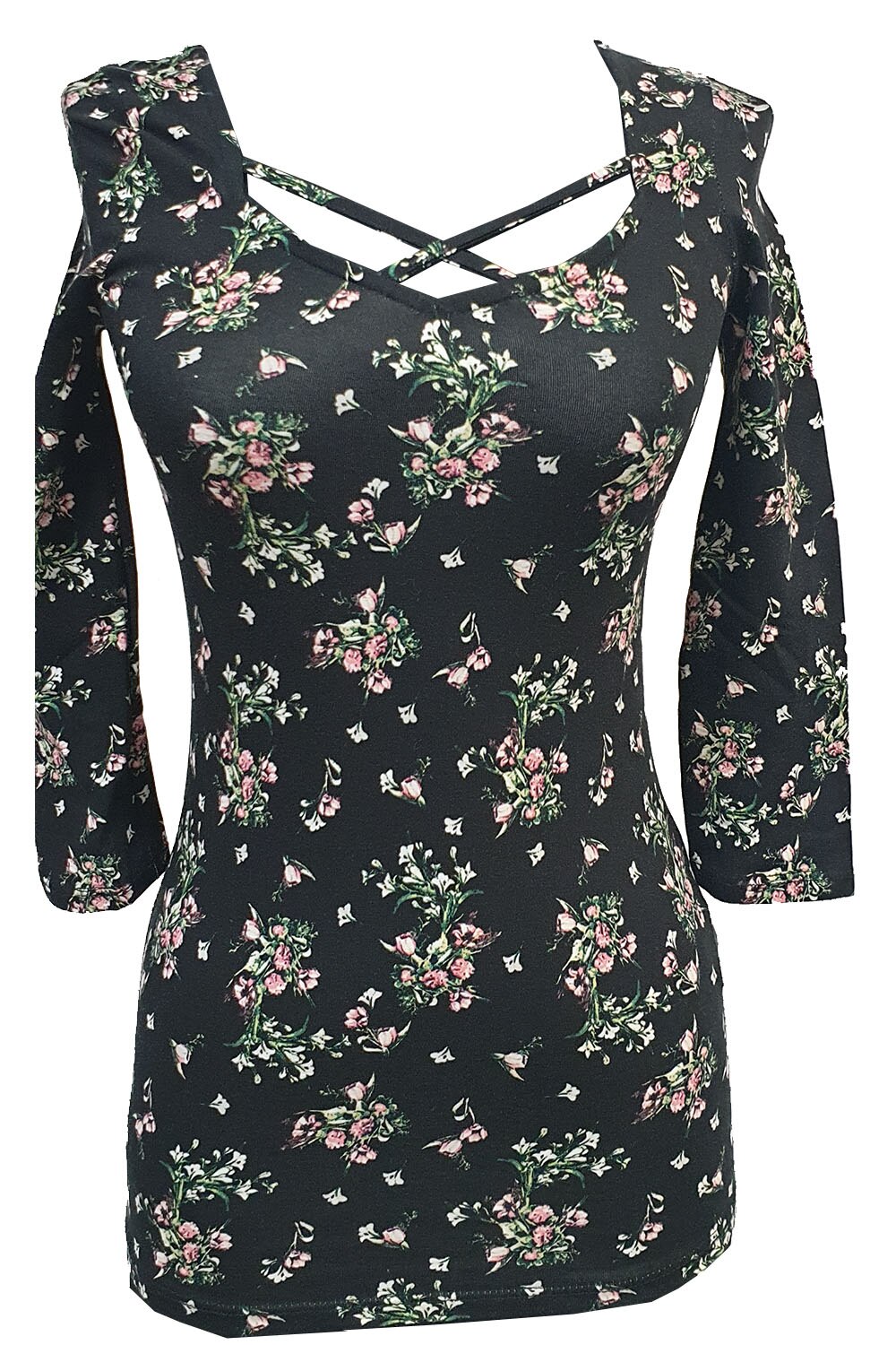 Bluza Tally Weijl,negru cu imprimeu floral,XS