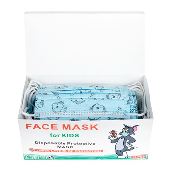 Cutie 50 Masti faciale de unica folosinta, 3 straturi pentru copii, Albastru